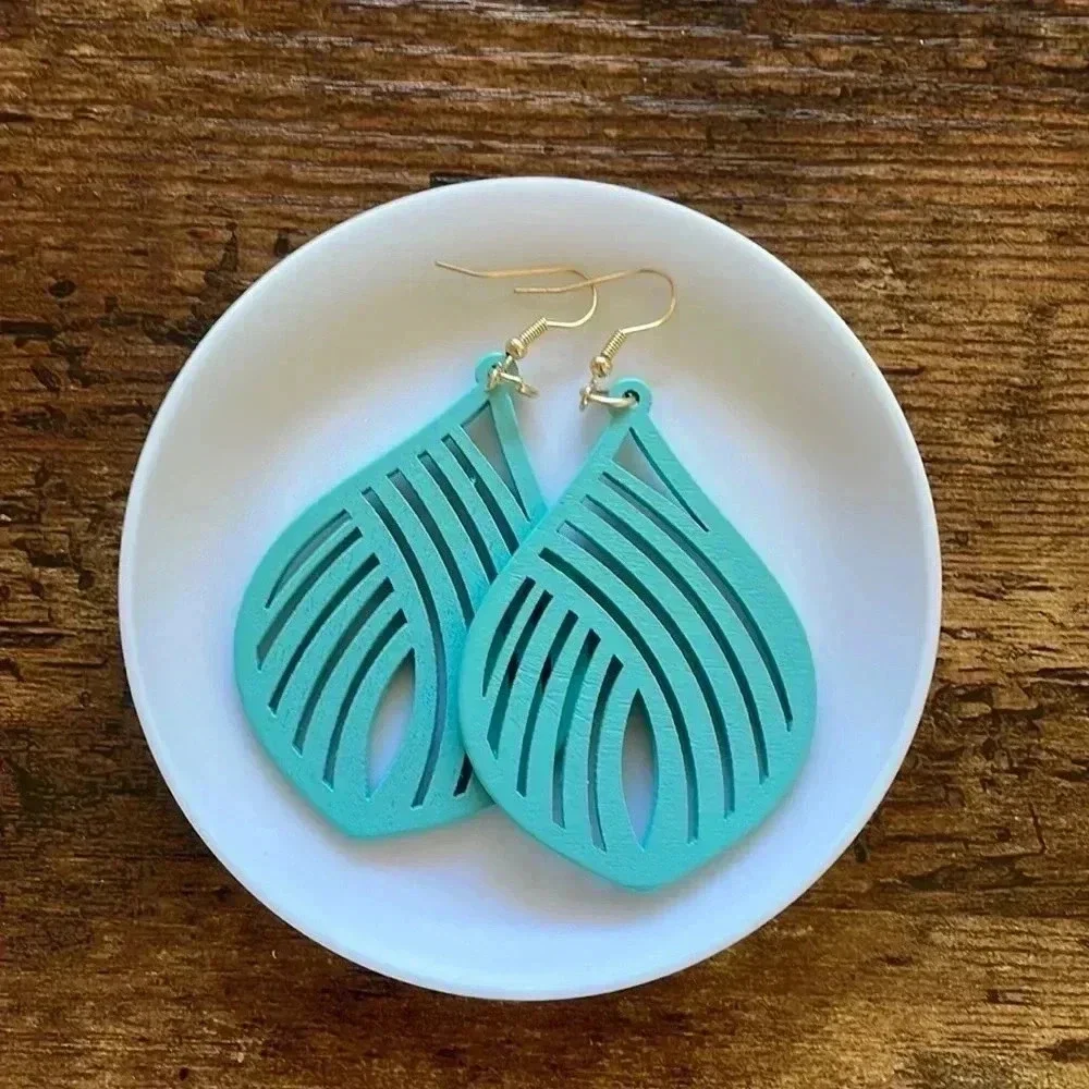 ❤️ NEW 2/$20 or 3/$25 Statement Blue Teal Wood Oversized Earrings